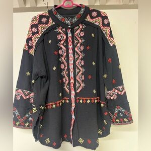 Kyle Seo Handmade 100% Cotton Large Embroidered Button Down Long Sleeve blouse